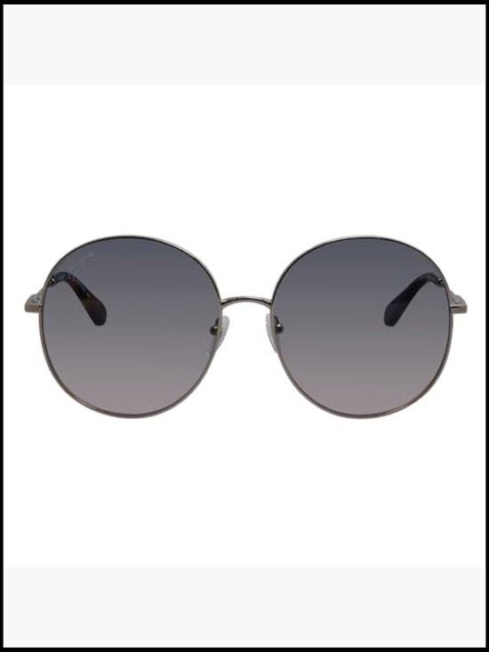 Rose Gold Metal Round Sunglasses Blue Gradient Lens